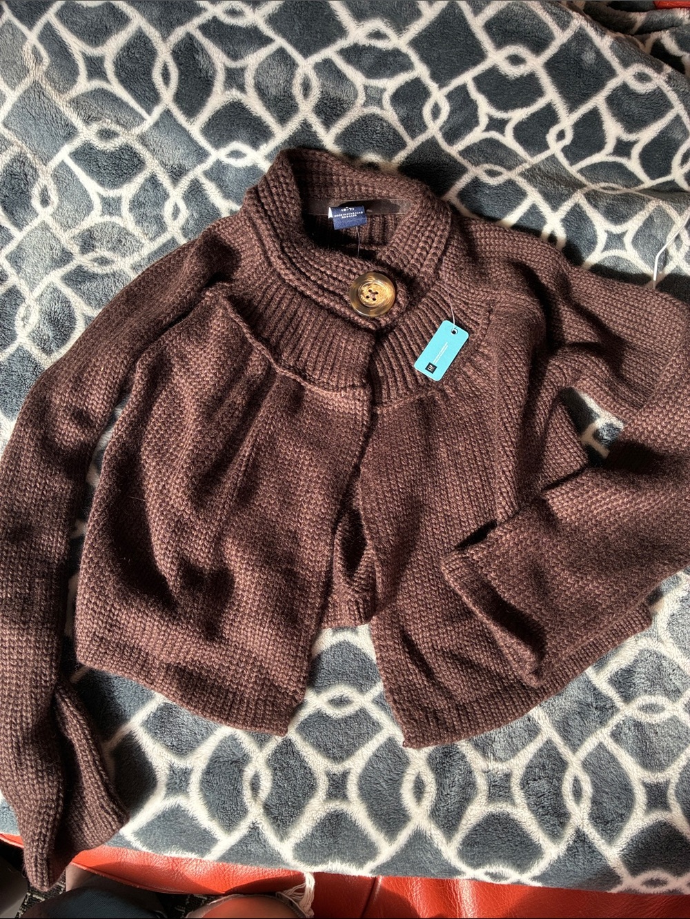 Vintage Gap Kids Angora-blend Brown Button-Front Shawl Collar Sweater NWT
